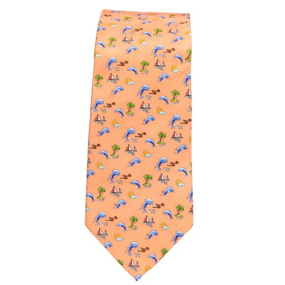 Mens Necktie JOS A. BANK Peach Dolphin Traditional Handsewn All Silk Made in USA - Picture 1 of 5